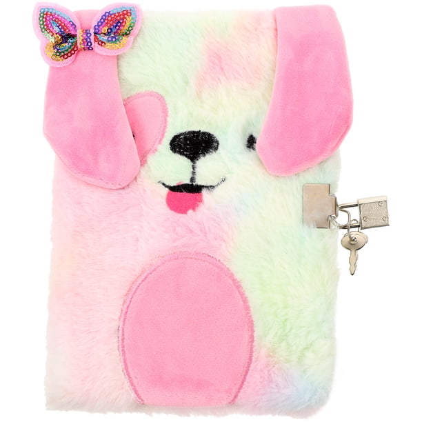 Diario con tapa de peluche, cuaderno de peluche con candado, cuaderno colorido, cuaderno con candado, diario, cuaderno