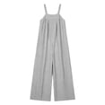 thumbnail image 6 of YYV Overalls for Women Cotton Linen Jumpsuit Casual Round Neck Striped Sleeveless Romper with Pockets for Summer Spring Black XL, 6 of 6