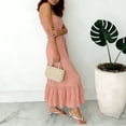 thumbnail image 3 of Strapless Maxi Dress for Women, Smocked Bust with Adjustable Drawstring Waist, Flowy Ruffle Hem Long Dress, Breathable for Beach Vacation, Summer Wedding Guest Attire, 3 of 5