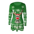 thumbnail image 4 of Women Christmas Outfit Elegant Women's Long Sleeve Round Neck Snowflake Print Party Dress for Festive Holiday Casual Wear Green L, 4 of 6