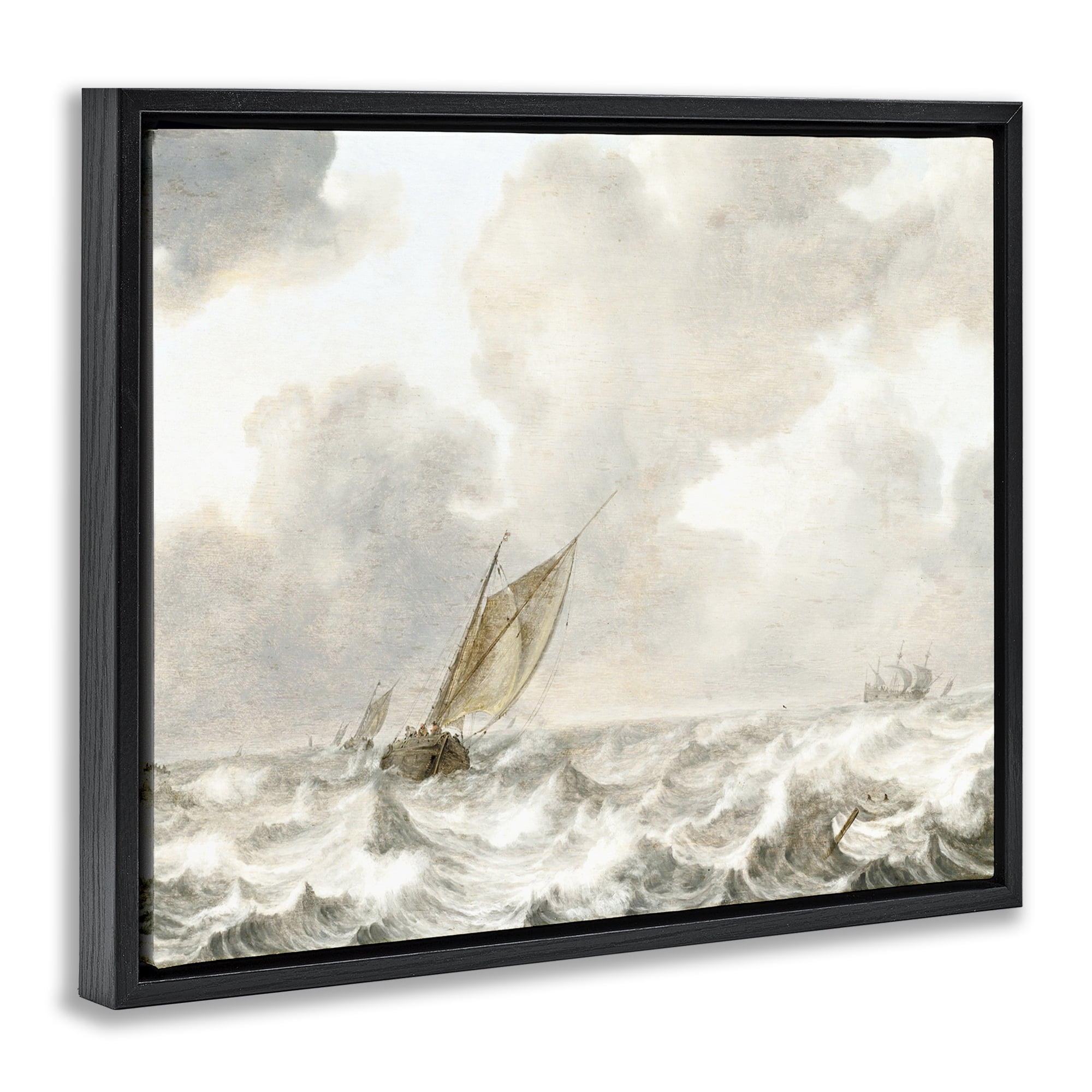 Stupell Industries Vintage Stormy Seas Black Framed Floater Canvas Wall Art, design by Leah Straatsma