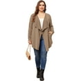 thumbnail image 3 of DARING DIVA Plus Size Open Front Irregular Hem Long Sleeve Cardigan 1X Dark Khaki, 3 of 6