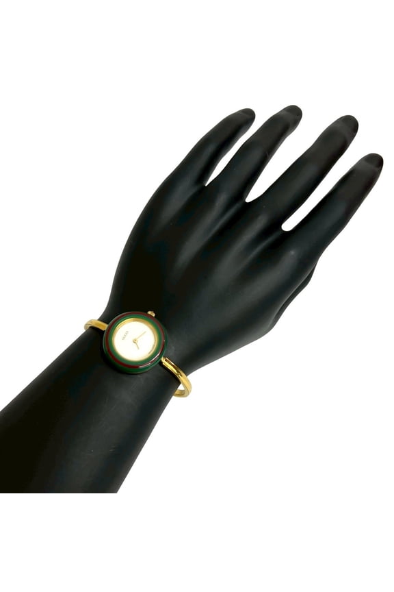 Pre-Owned GUCCI Sherry Line GP Plastic Quartz Wristwatch with Change Bezel, Gold, 47016