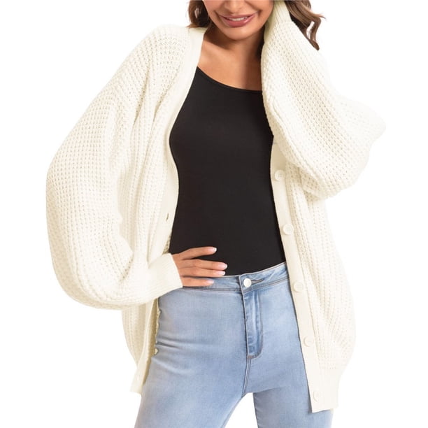 Cárdigan de Punto Grueso para Mujer, Larga, Cuello en V, Botones, con Bolsillo, para Otoño e Invierno XXXL