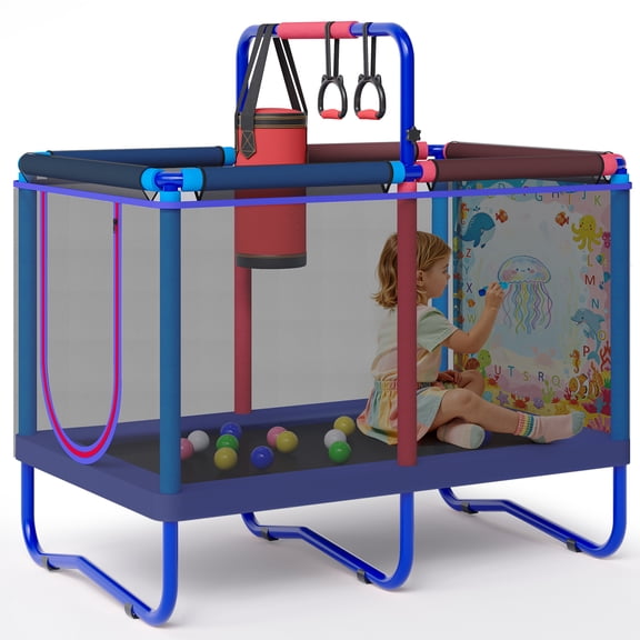 55'' Toddler Trampoline for Kids, SEGMART Kids Trampoline with Enclosure Net, Indoor Outdoor Mini Small Trampoline with Water Drawing Mat, Birthday Gifts for Boys and Girls Age 3 , 220LBS Capacity