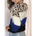 thumbnail image 4 of Female Oversized Knit Sweater, Casual Long Sleeve Pullover, Fall Winter Top, Leopard Soft Long Sleeve Knitwear Blue XXXL, 4 of 7