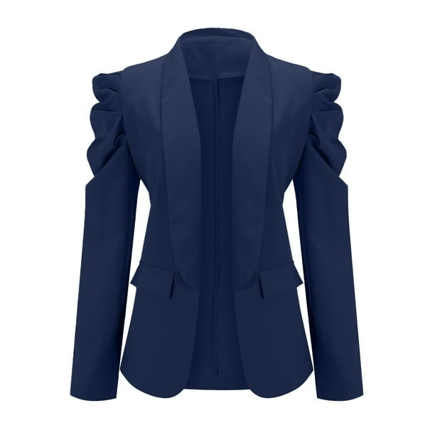 Pezhada Fall Savings Womens Puff Sleeve Blazers Casual Open Front Work Office Jackets Blazer With Pockets Navy Other