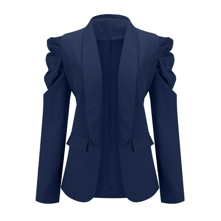 Olyvenn Women Solid Long Sleeve Office Coat Cardigans Suit Long Jacket Tops  Work Office Jacket Suit Business Hoodless Scuba Blazer Young Girls Love Navy  XL 