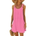 thumbnail image 2 of Hot Pink Women Beach Brunch Sleeveless Slip Dresses for Women Boat Neck Mini Short Loose Fit Keyhole Hawaiian Ruched Tropical Basic Fall Summer 2025 Clothes Fashion L, 2 of 8