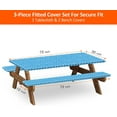 thumbnail image 2 of 6ft Picnic Table and Bench Cover, Camping Essentials RV Gear, 72 in Waterproof Windproof Outdoor Elastic All Around Tablecloth, Fitted Rectangle Tables and Seats, Blue-White Moroccan, 2 of 15