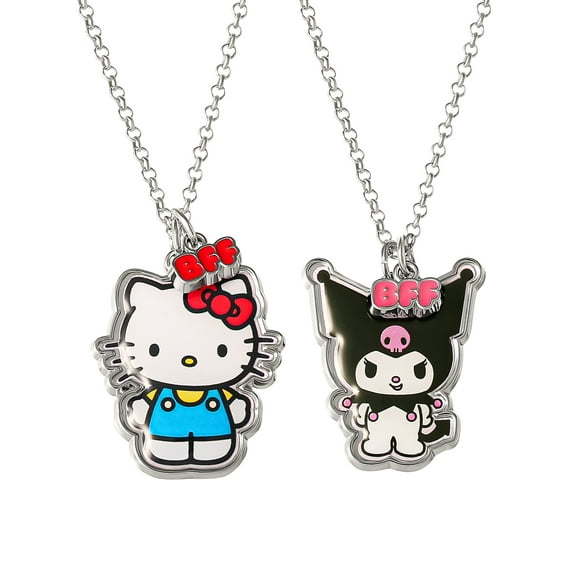 Sanrio Girls/ Tween Hello Kitty & Kuromi Best Friends Necklace, Set of 2 with BFF Charm, 18"