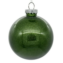 Vickerman 6" Clear Ball Christmas Ornament with Moss Green Glitter Interior, 4 Pieces per bag
