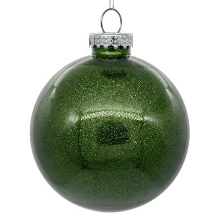 Vickerman 4.75 Clear Ball Christmas Ornament with Moss Green Glitter Interior 4 Pieces per bag