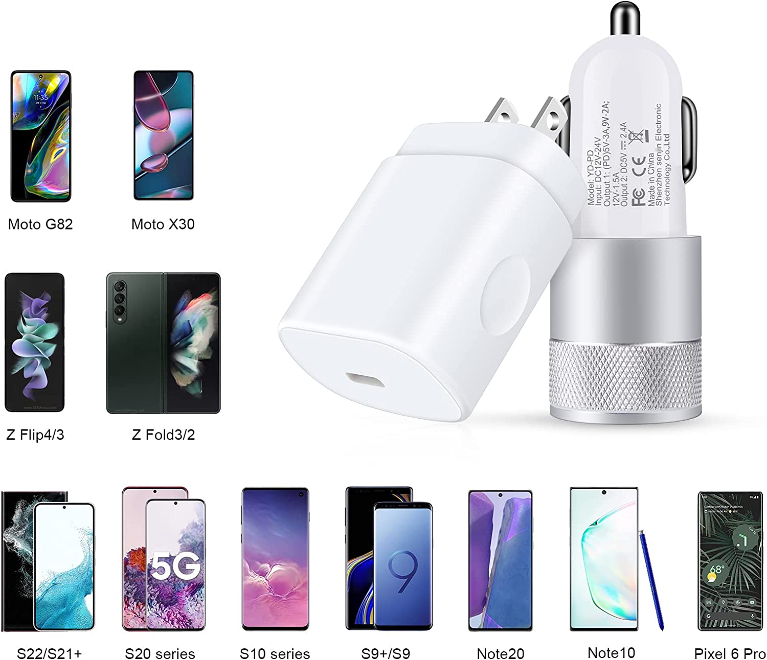 NEOYFC for  Fast Charger Type C for Samsung Galaxy Z Flip 7/6/Fold7/S25 Ultra/S24 FE/A17/A16/A55/A54/A15/ 17, 25W PD PPS USB C Wall Charger 38W Car Adapter+6FT USBC to C Cable