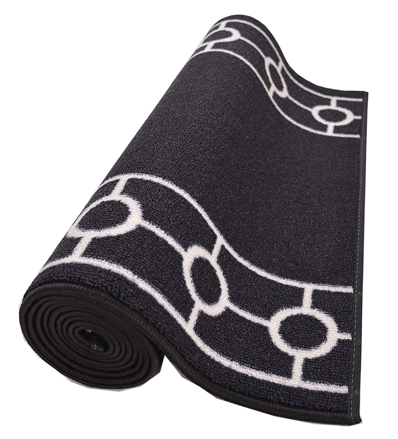 Extra-Long Low Pile Runner Rug Skid Resistant Backing Rug Runner Bordered Geometric Abstract Design Cut to Size Roll Runner Rugs - 2 Feet x 26 Inch