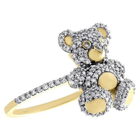 10K Yellow Gold Round Diamond Teddy Bear Ring 15mm Cocktail Fancy Band 1/2 CT.