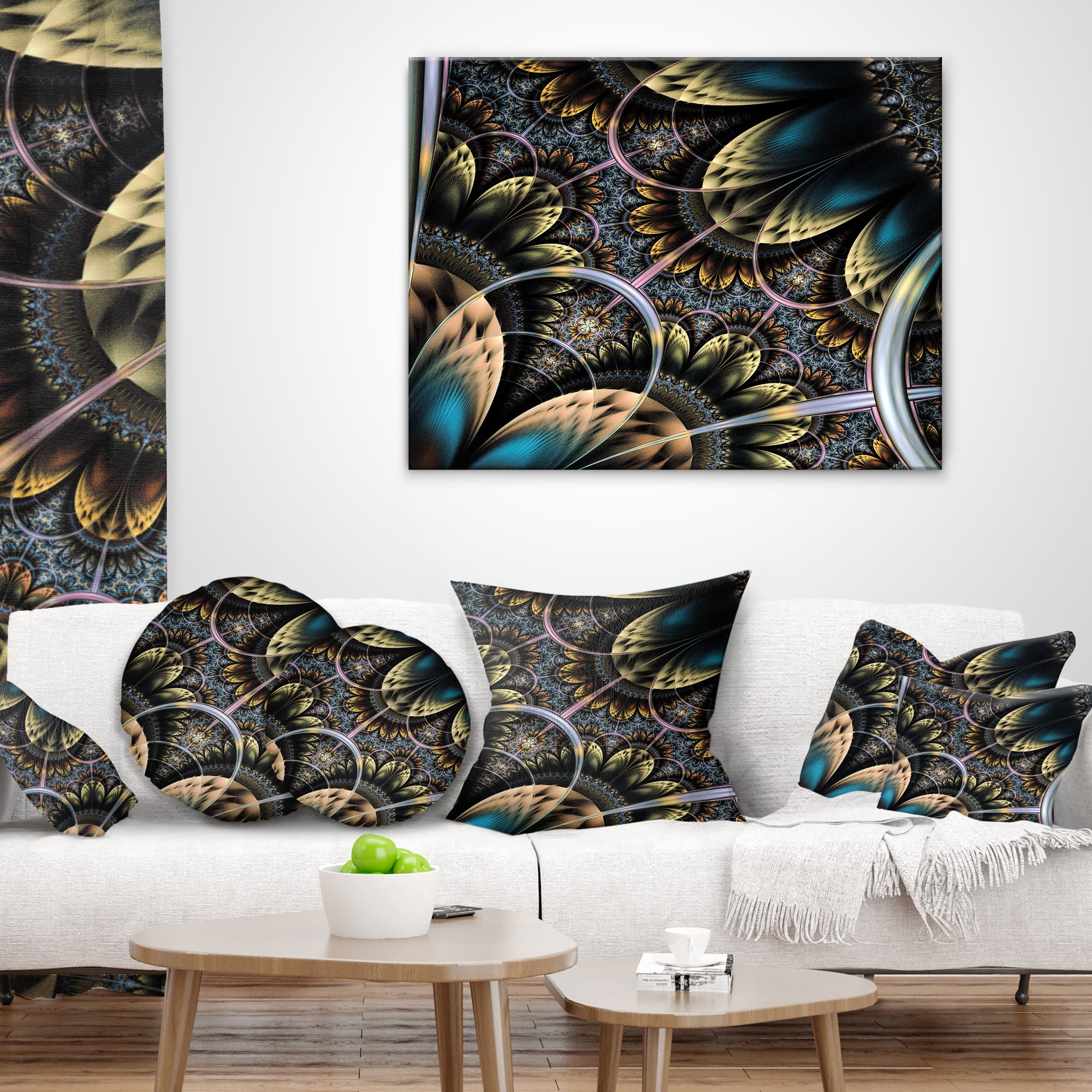 Designart Symmetrical Dark Orange Fractal Flower - Abstract Throw Pillow - 16x16