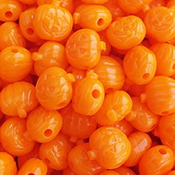 Pumpkin Jack O Lantern Beads Orange 20mm Large Hole Pony Halloween Beads Made in USA