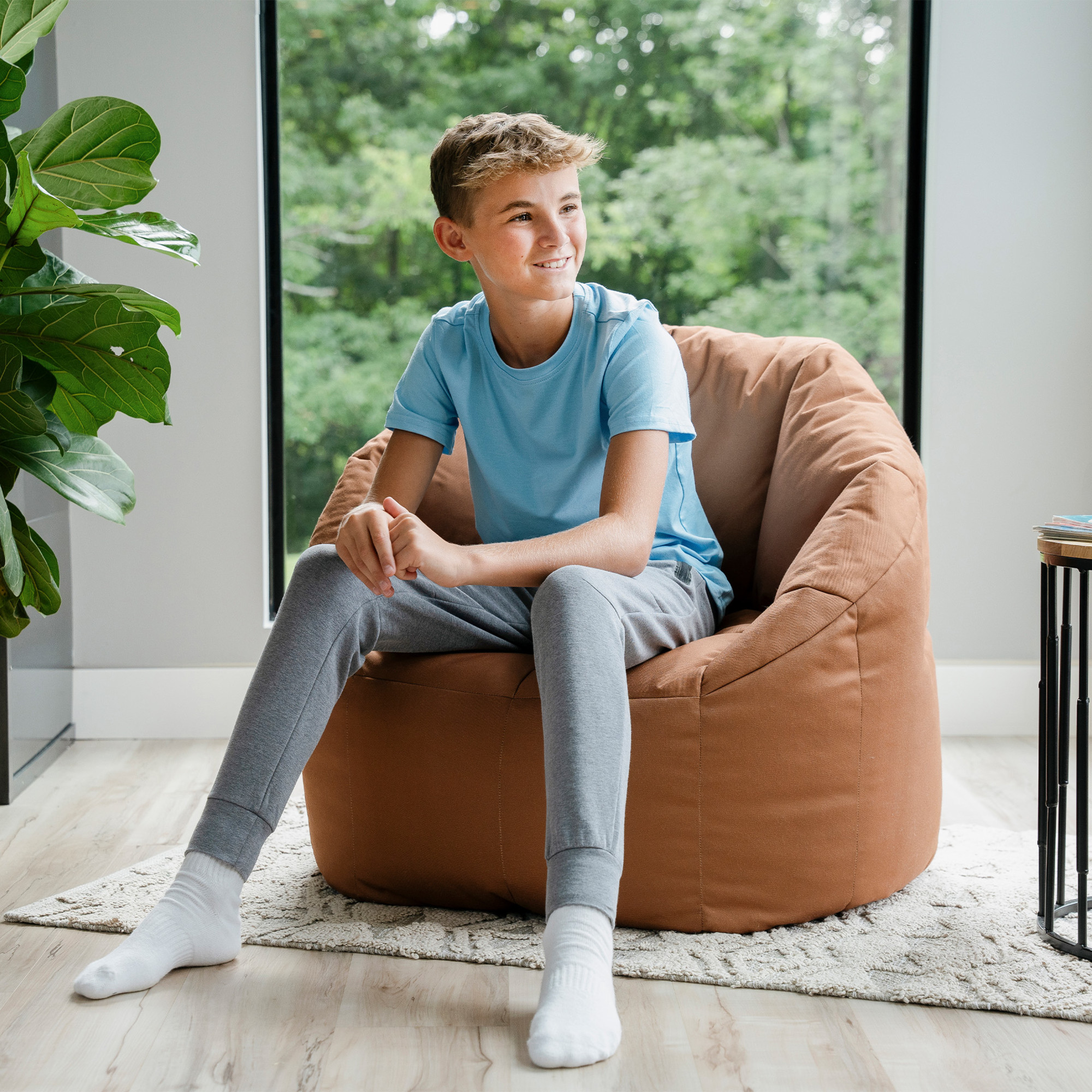 Big Joe Joey Large Bean Bag Chair in Honey Oak Canvas, All Ages, Canvas with On-The-Go Handle