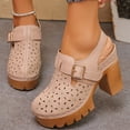 thumbnail image 2 of Pandaie Platform Chunky Heeled Sandals for Women 2026 Buckles Slingback Slip on Mules Closed Toe Comfortable Wedge Summer Dressy Walking Pumps Shoes Beige Size 6.5, 2 of 9