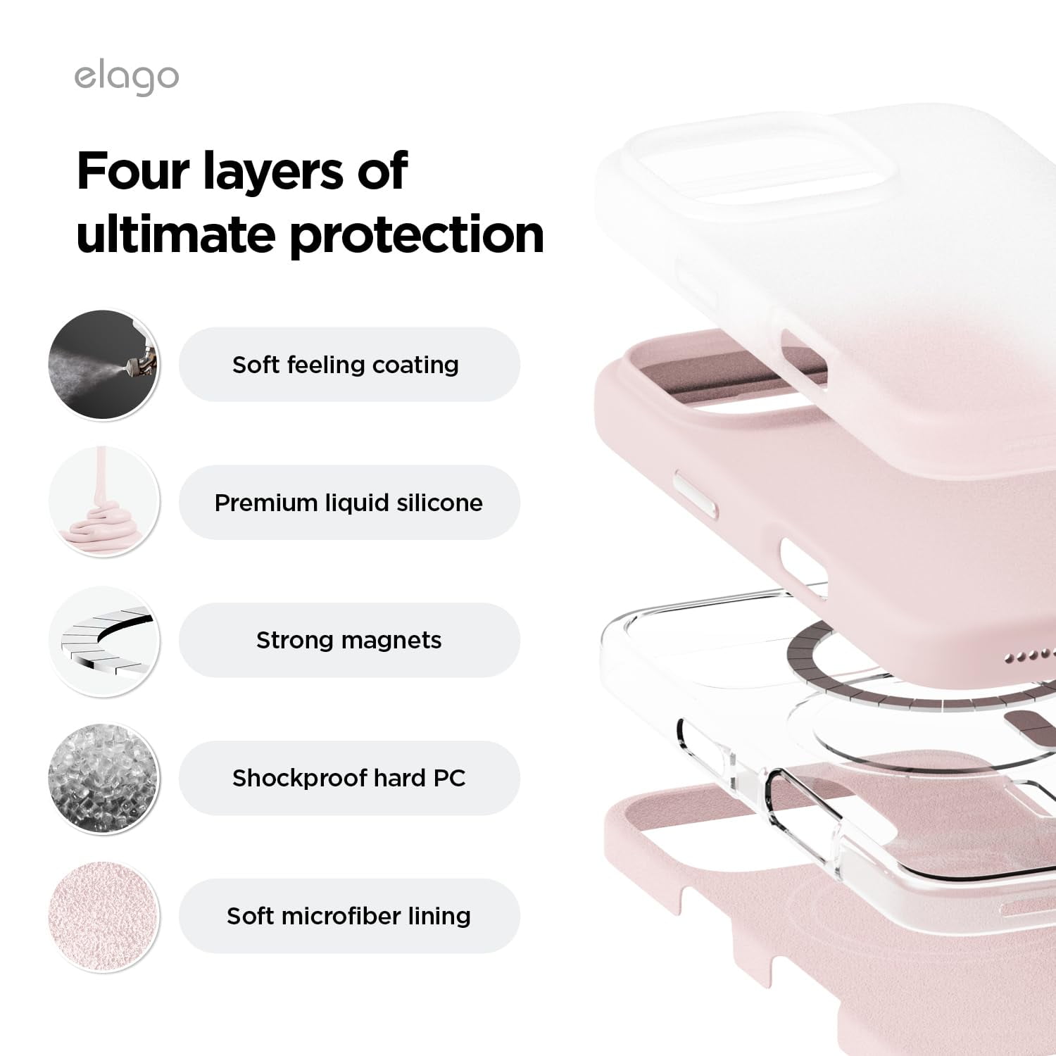 elago Magnetic Silicone Case Compatible with iPhone 16 Pro Max Case 6.9 Inch Compatible with All MagSafe Accessories - Built-in Magnets, Soft Grip Silicone, Shockproof [Lovely Pink]