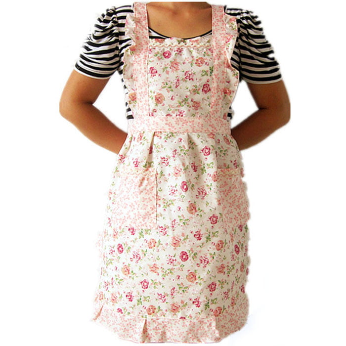 multi-color Blossoms Embroidery Women Kitchen Restaurant Bib Cooking Dress Apron 