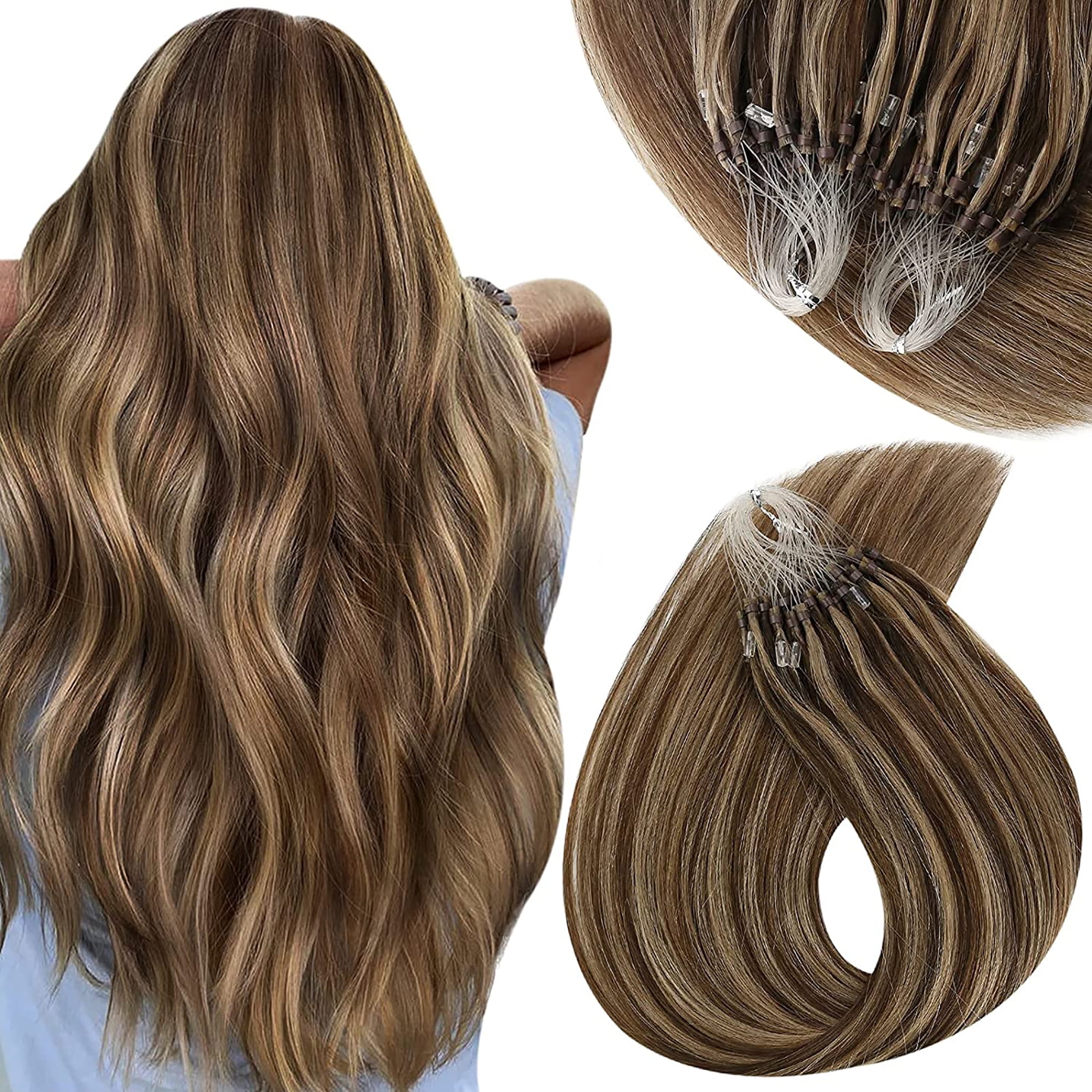 Sunny Micro Ring Hair Extensions Brown and Blonde Highlights Micro Bead Hair  Extensions Remy Human Hair 50g 14inch 