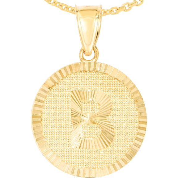 Floreo 10k Yellow Gold 0.63" Personalized Medallion Alphabet Letter A - Z Initial Charm Pendant with optional Extendable Chain Necklace