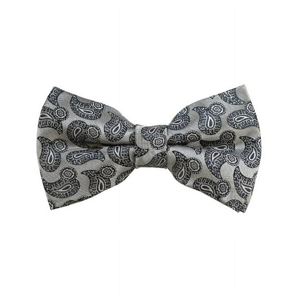 Silver and Grey Paisley Woven Pre-Tied Bow Tie