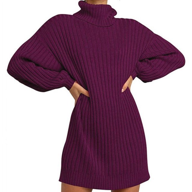Suéter largo de cuello alto para mujer, vestido de suéter de otoño e invierno de Europa y Estados Unidos
