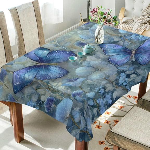 Qxltty Butterfly Floral Square Tablecloth 54×54in Thick Wrinkle Resistant Heat Proof Durable Table Cover for Dining Table