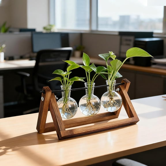 Plant Propagation Stations with Wooden Stand & Glass Bulb Vases - Plant Terrarium for Indoor Plants, Home Office Desk Decor, Gardening Gifts