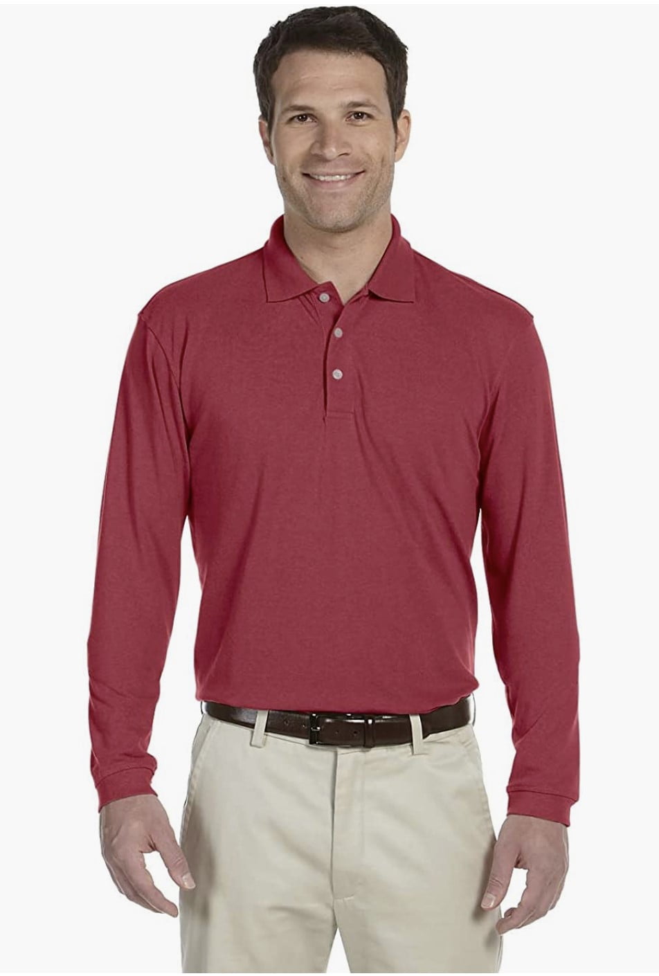 M265L Harriton Men's 5.6 oz. Easy Blend Long-Sleeve Polo Red XS ...