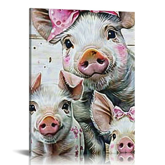 FCXZI Vintage Pig Gifts Farm Animals Flowers Pig Decor Canvas Wall Art Wall Decor Country Art Prints Artwork Pictures for Farmhouse Home Bedroom Girls Room Living Room Decor Hay Girl Hay 12x16in