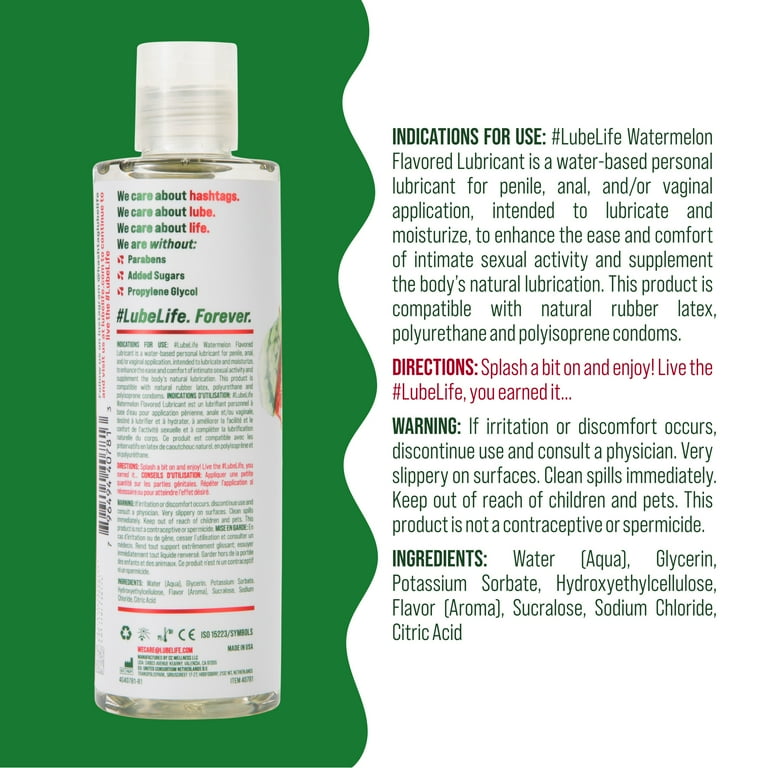 LUBELIFE Watermelon Flavored Lubricant For Sex, Paraben-Free Water-Based  Lube, 8 fl oz