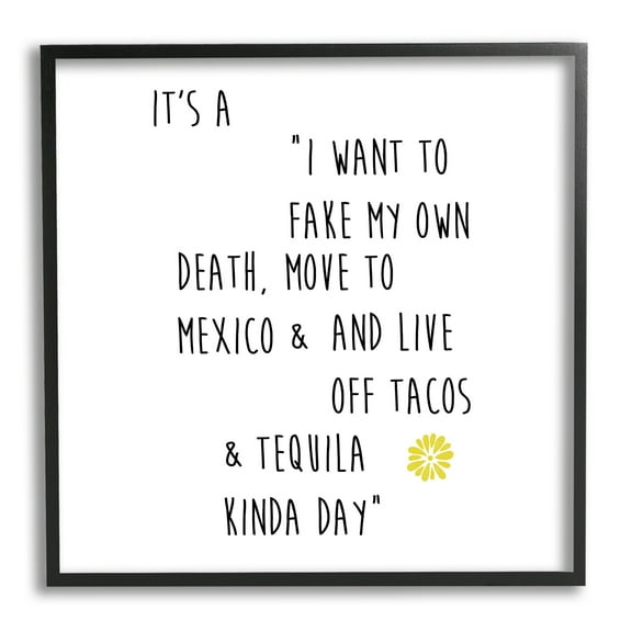 Stupell Industries Moving to Mexico Humorous Typography Phrase Yellow Accent Graphic Art Black Framed Art Print Wall Art, Design by J. Weiss