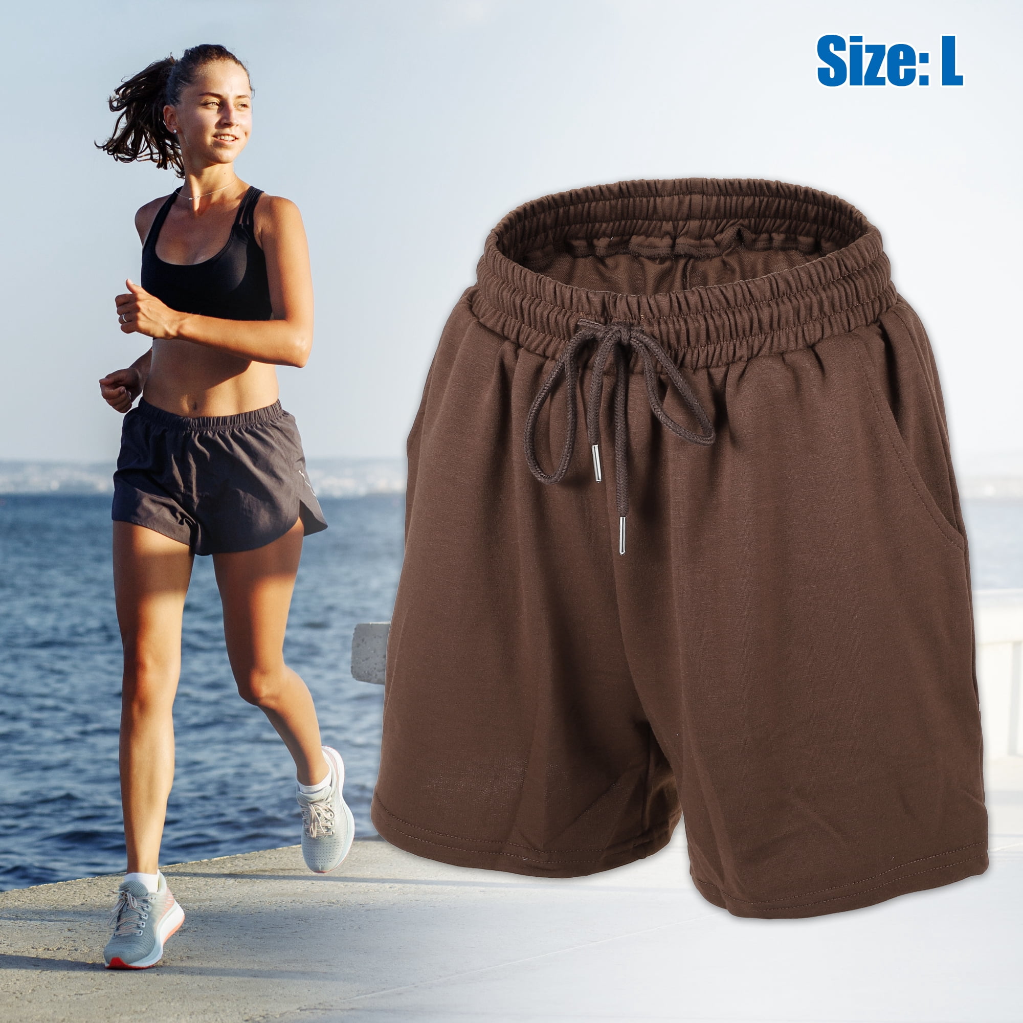 Unique Bargains Women's Flowy Running Shorts High Waisted Coffee Color Size L