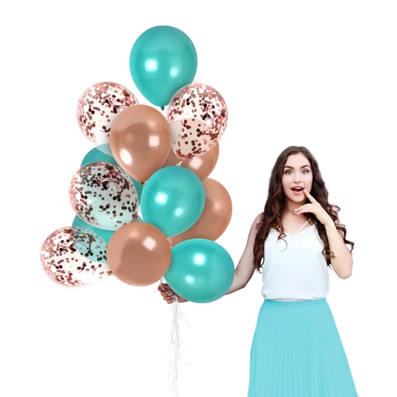 12 Inch Rose Gold Confetti Balloons 42 Pack Rose Gold And Teal Balloons