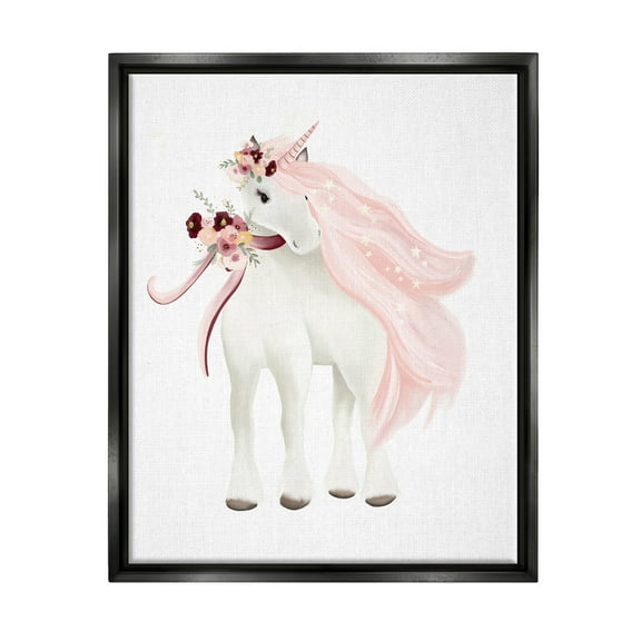 Stupell Industries Glam Pink Unicorn Fairy Tales & Fantasy Painting Black Floater Framed Canvas Art Print Wall Art, 17 x 21