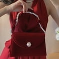 thumbnail image 3 of Vintage Red Velvet Women Shoulder Bag Pearl Chain Ladies Tote Underarm Bags Elegant Female Clutch Purse Handbags Christmas Gift, 3 of 6