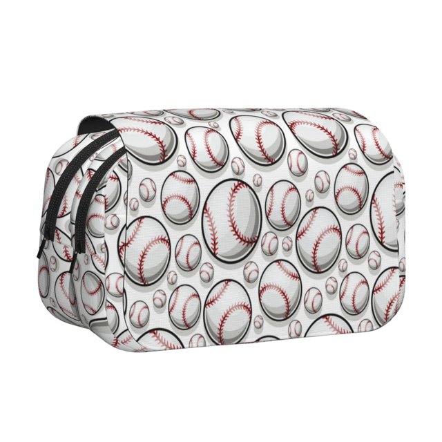 Disketp Cute Baseball Estuche de Lápices de Doble Capa con Tapa Abatible y Cremallera, Organizador Escolar para Adolescentes y Adultos