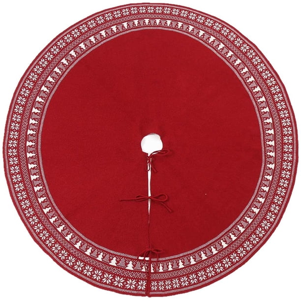 Falda de árbol de Navidad de punto de 48 pulgadas, falda de árbol de copo de nieve vintage para decoraciones navideñas, adornos navideños de lujo para árboles gruesos (rojo, diámetro 48")