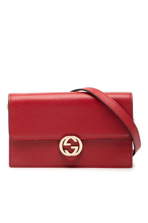 Pre-Owned Gucci Interlocking G Crossbody Chain Wallet Shoulder Bag 510314 Red Leather... (Good)