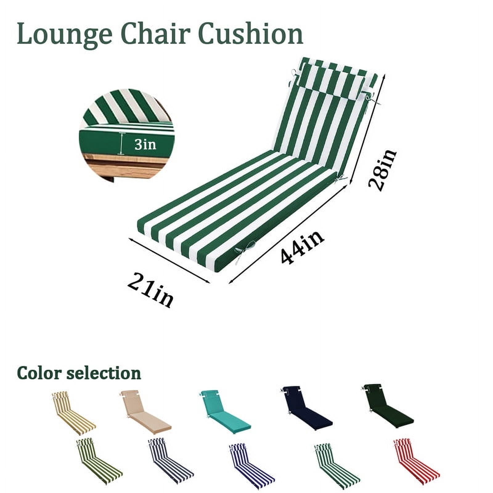 Outdoor Chaise Lounge Chair Cushion, Replacement Cushions For Patio Furniture, Waterproof Pool Chair Cushions With Headres, Fade Resistant Sun Lounger Cushions（2pc Green and white）