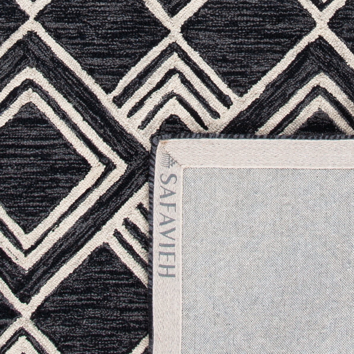 SAFAVIEH Micro-Loop Floral Geometric Wool Area Rug, Charcoal/Ivory, 4' x 6'