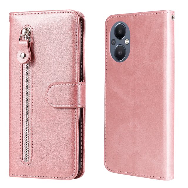 Case for OnePlus NORD N20 5G Zipper Pocket Wallet Leather Case Magnetic Closure Flip Cover - Pink