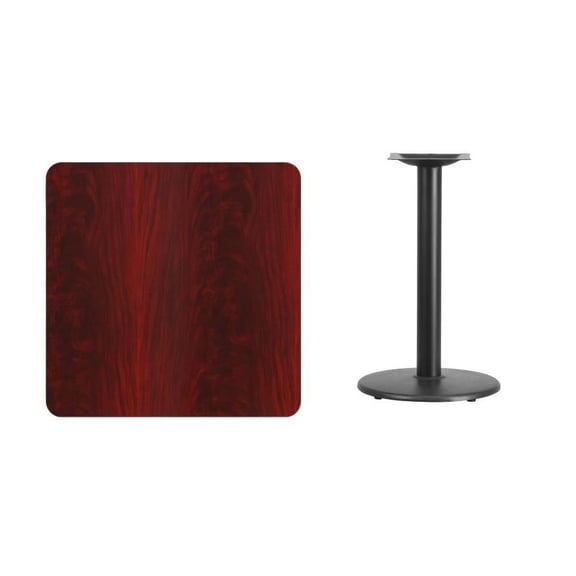 30" Square Mahogany Laminate Table Top With Table Height Round Base - Table Height Restaurant Table