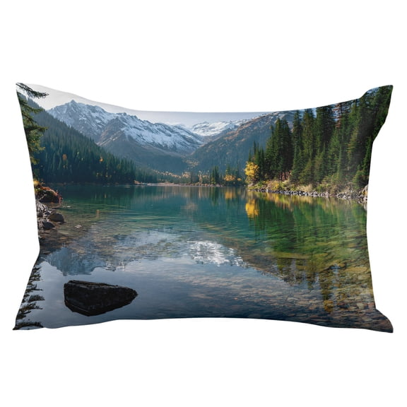 Mountain Throw Pillow Cover 12 x 20 Inch Decorative Pillow Cover Nature Green Forest Lake Country Lumbar Pillowcase Seasonal Rectangle Cushion Case for Couch Sofa Bed Living Room