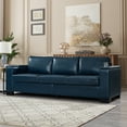 thumbnail image 2 of 93.7" Modern Style Faux Leather Couch, 3 Seat Comfy Sofa with Square Arm & Cup Holder, Upholstered PU Leather Storage Sofa, Navy Blue, 2 of 9