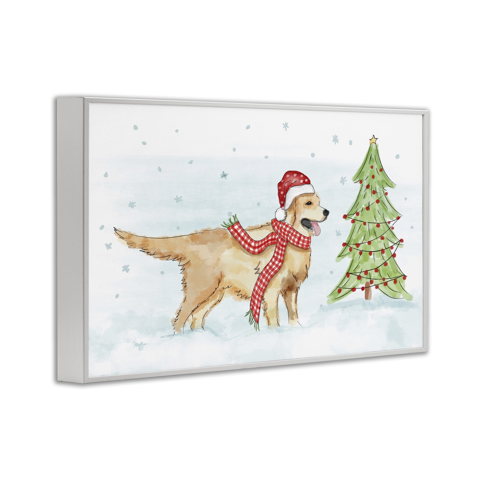 Stupell Industries Snowy Labrador Scene Holiday Painting White Framed Art Prints Wall Art, 24 x 16
